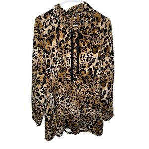 Susan Graver Weekend Tunic Womens Medium Brown Leopard Cowl Neck Top